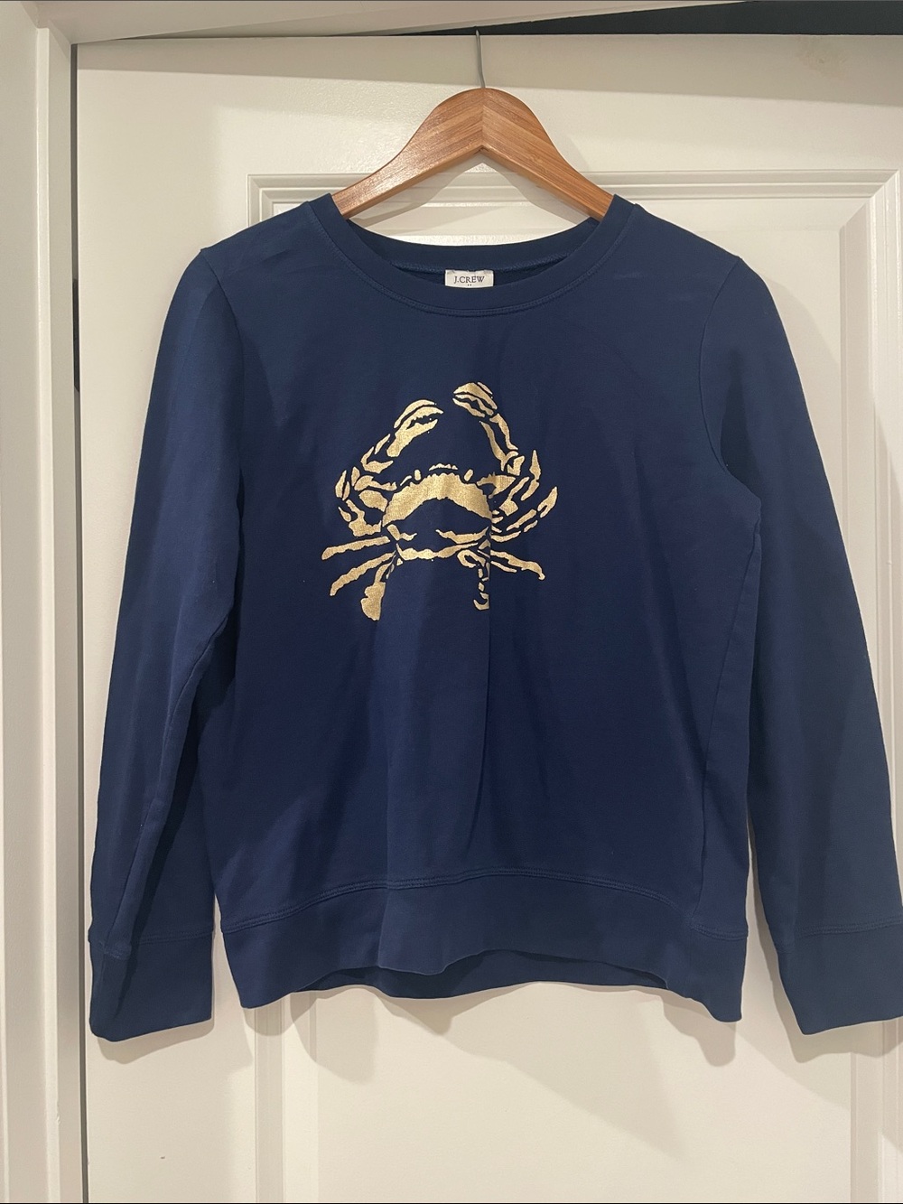 J. Crew Navy Crewneck Sweatshirt with Gold Crab Graphic small
